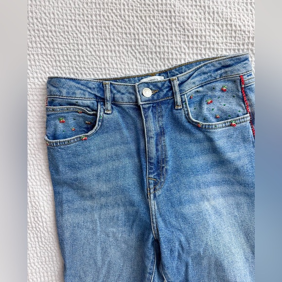 F21 custom red rhinestone‎ flared wide leg jeans - Picture 3 of 10